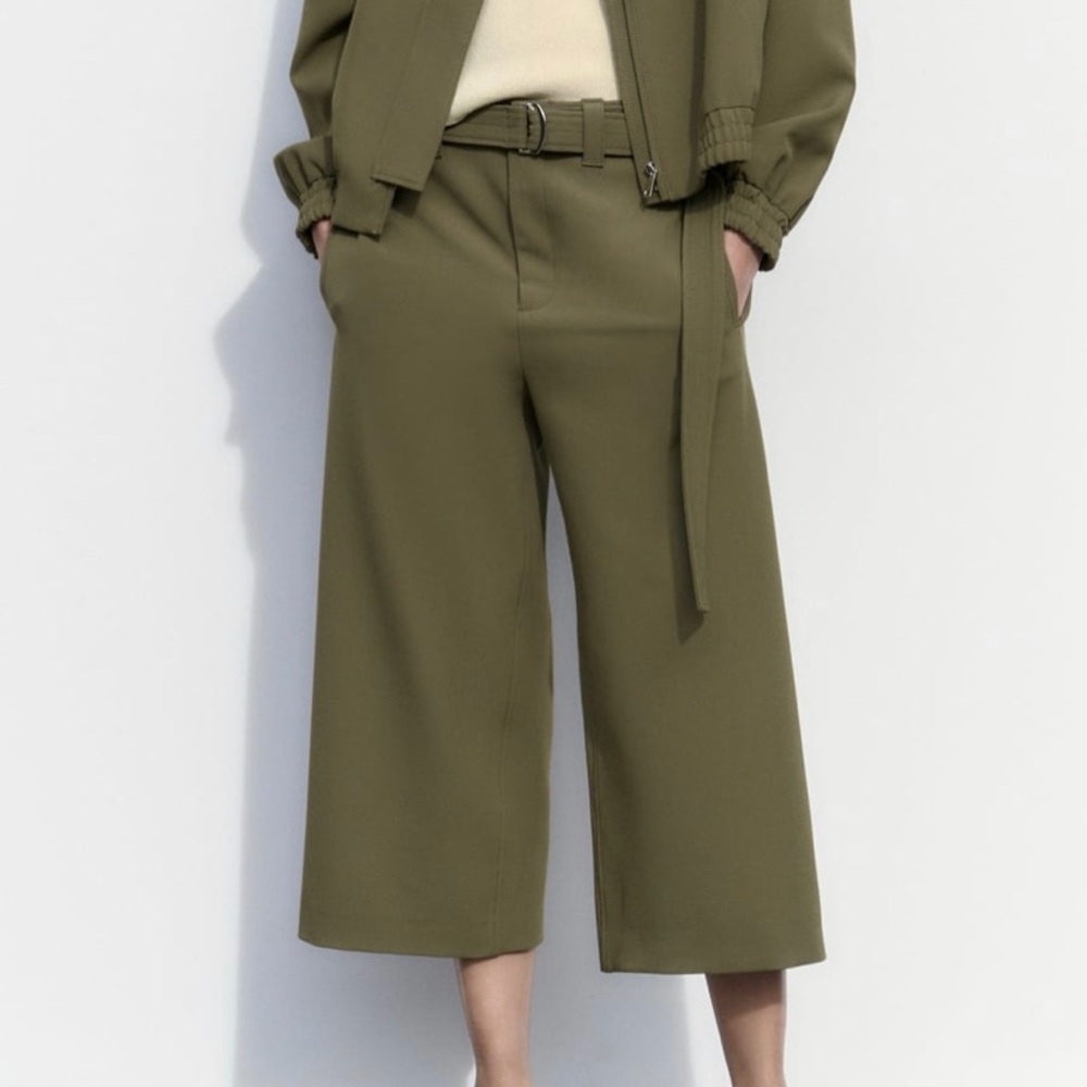 Zara Khaki Culottes with Belt in size M